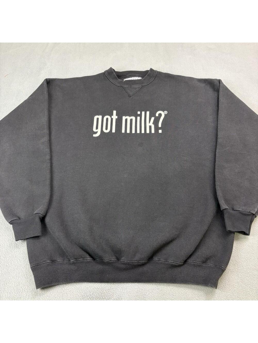 Vintage 90s Got Milk? Santee Heavyweight Crewneck Sweatshirt XL Black USA Made
